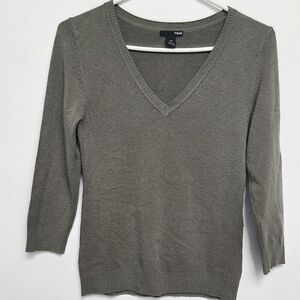 H&M Women's V-Neck Tight knit Pullover Sweater - Olive Green Sz M